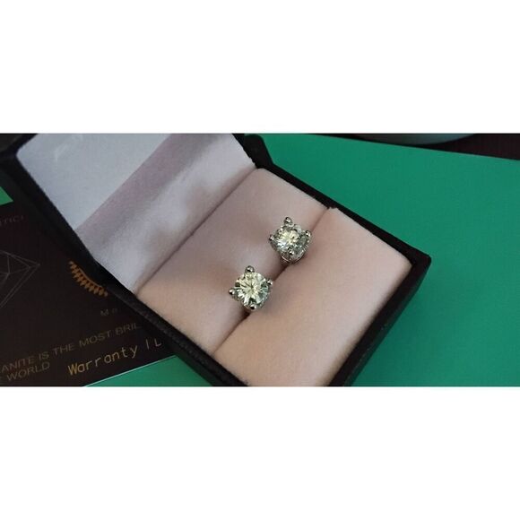 Stunning 2 Ct. Round Genuine Diamond Moissanite Halo Design Stud Earrings - Picture 2 of 5